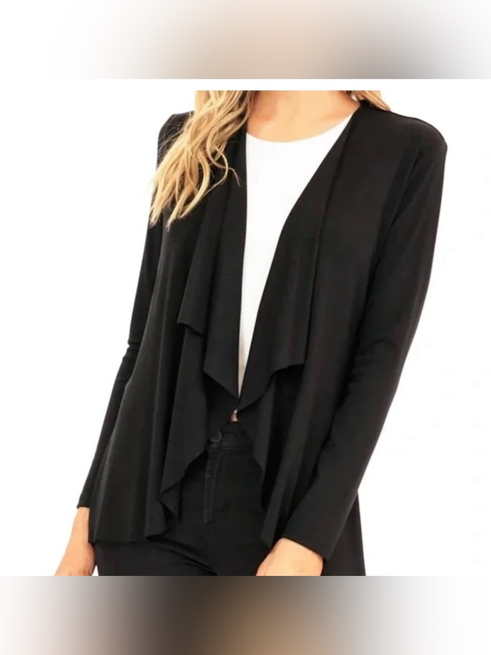 Veronica M Waterfall Cardigan Sz Large Long Sleeve Black‎